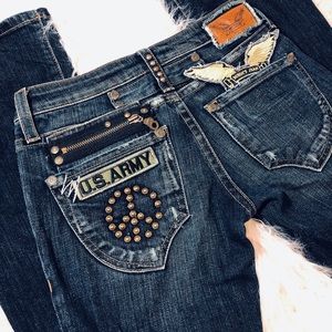 Robin’s Jeans Army Peace Sign Studded Boot Cut